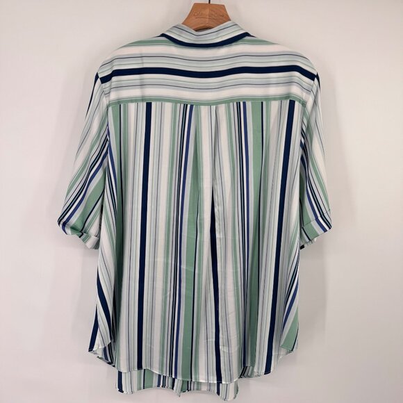 Chicos 4 Women Striped Collared Button-Up Shirt Size 2x plus short sleeve satin - Picture 12 of 15